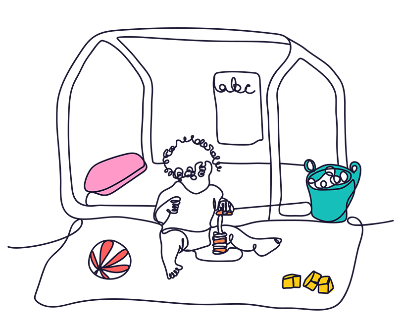 Toddler in bedroom illustration