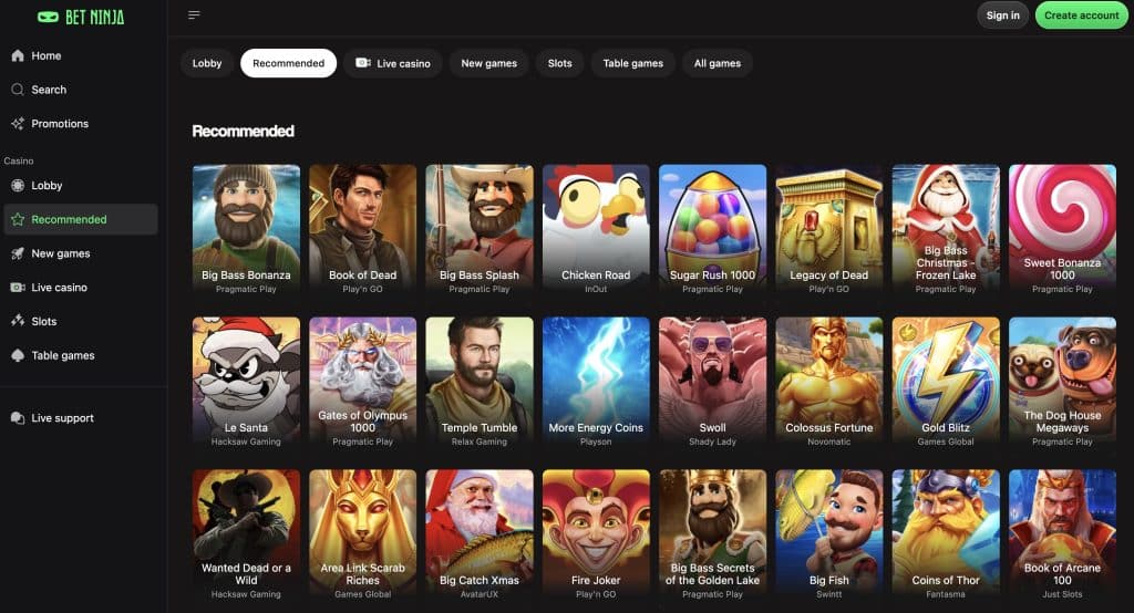 Betninja Crypto Casino Recommended Games